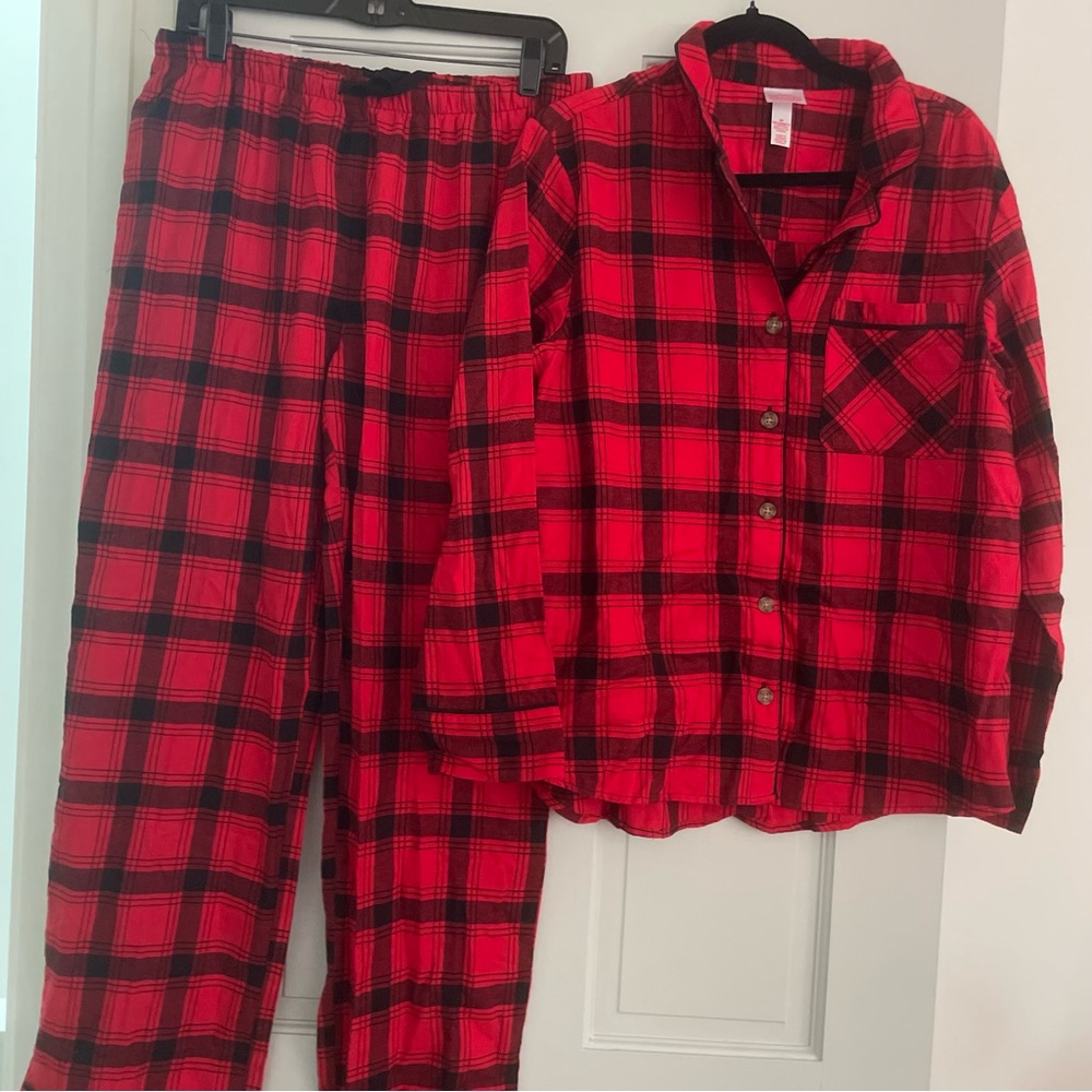NWT Red Plaid Pajama Set - Button-Up Top & Pants